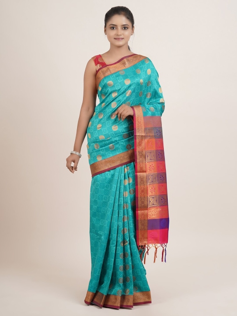 

Pothys Women Blue & Maroon Ethnic Motifs Woven Designed Saree, Green