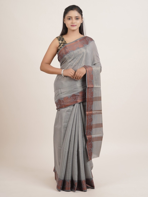 

Pothys Grey & Maroon Cotton Blend Saree