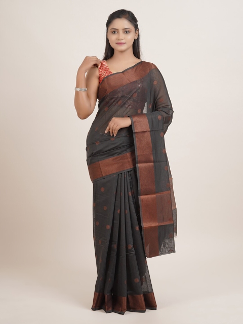 

Pothys Black & Copper Woven Polka Dot Design Saree
