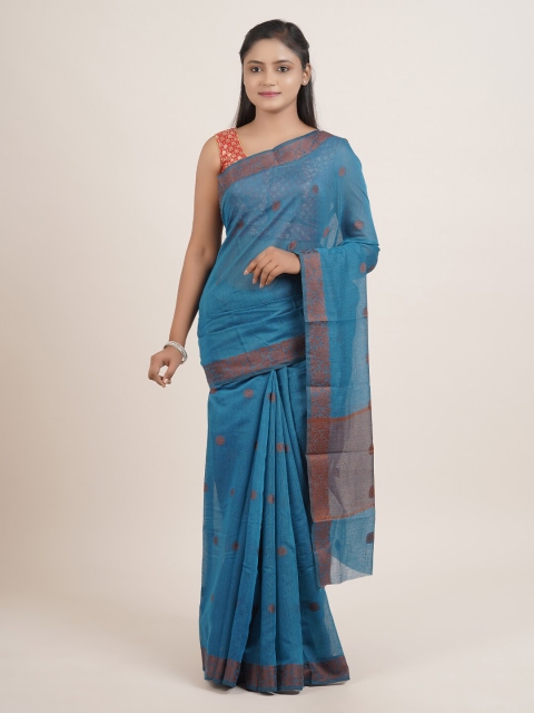 

Pothys Blue & Brown Ethnic Motifs Woven Design Saree
