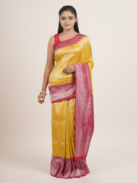 

Pothys Yellow & Pink Ethnic Motifs Sequinned Silk Blend Saree