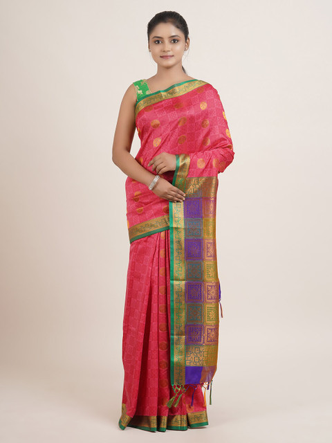 

Pothys Pink & Green Zari Art Silk Saree