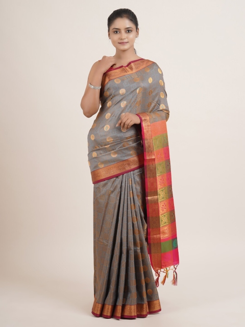 

Pothys Grey & Orange Ethnic Motifs Zari Art Silk Saree
