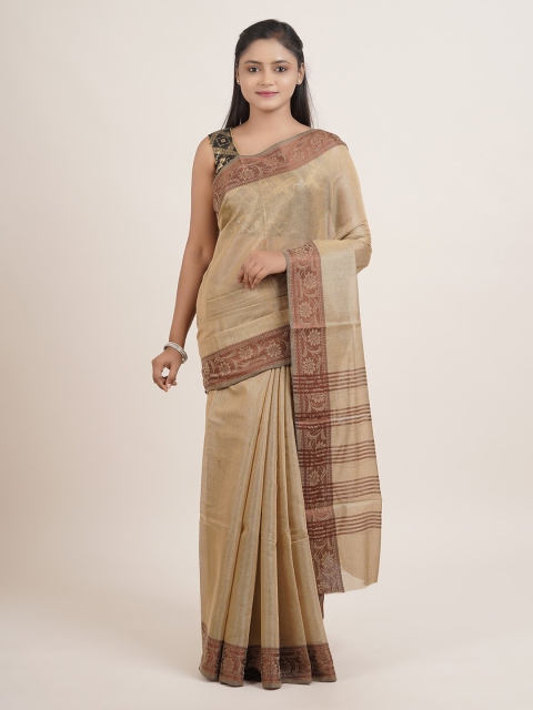 

Pothys Women Tan Floral Woven Designed Saree