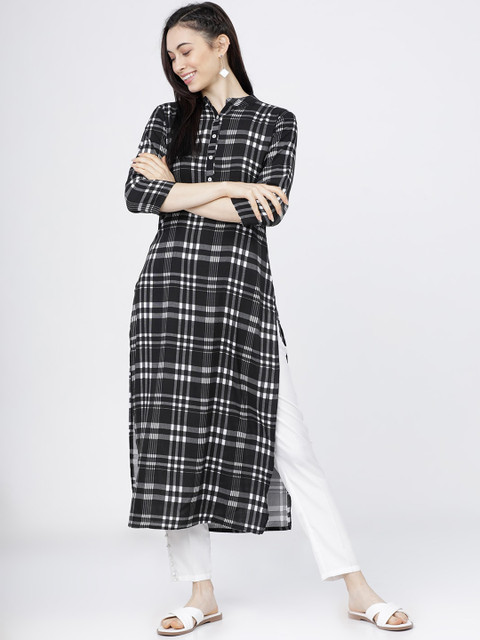 

Vishudh Women Black & White Checked Kurta
