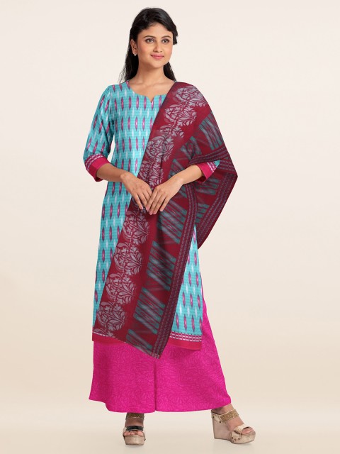 

Pothys Blue & Pink Printed Unstitched Dress Material