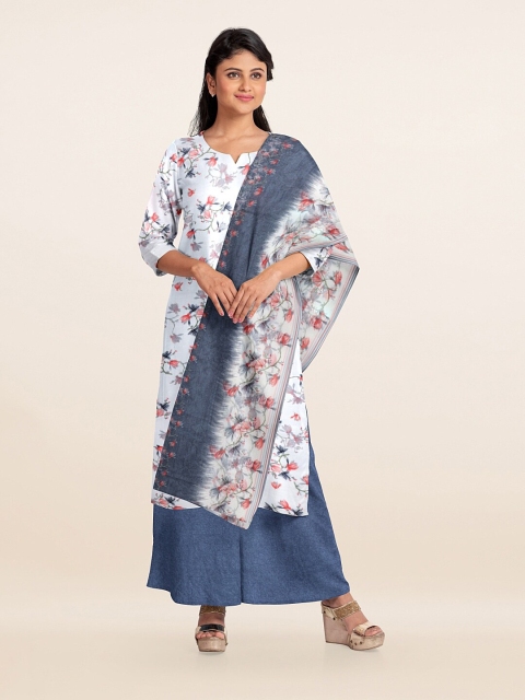 

Pothys Off White & Blue Printed Unstitched Dress Material