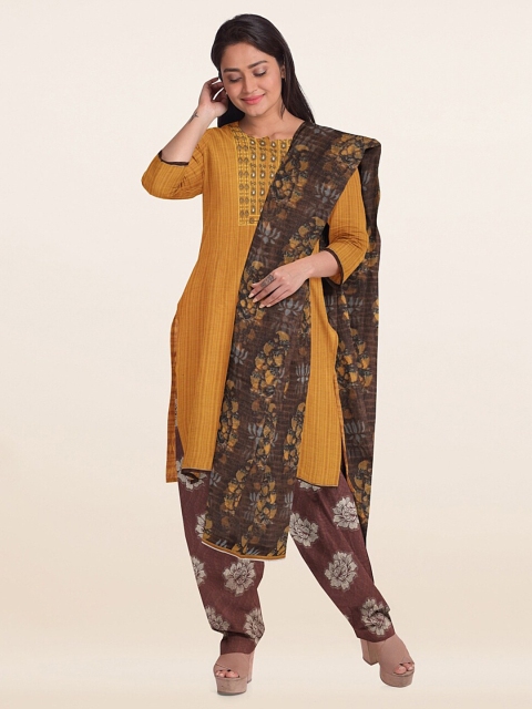 

Pothys Women Mustard Embroidered Unstitched Dress Material