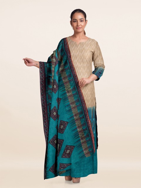 

Pothys Cream & Blue Printed Unstitched Dress Material