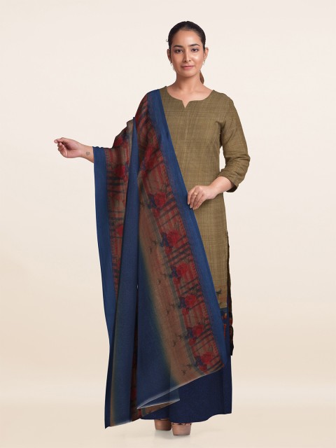 

Pothys Brown & Navy Blue Unstitched Dress Material