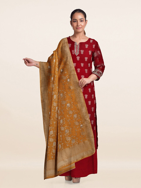 

Pothys Maroon & Mustard Unstitched Dress Material