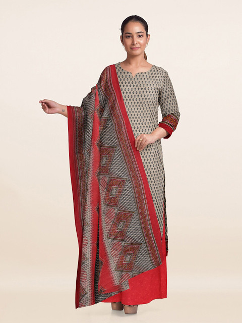 

Pothys Cream-Coloured & Red Printed Unstitched Dress Material