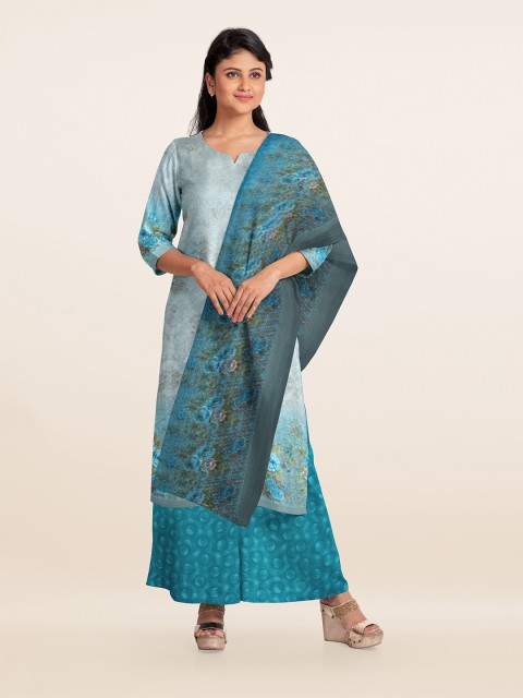 

Pothys Blue & Grey Floral Printed Unstitched Dress Material