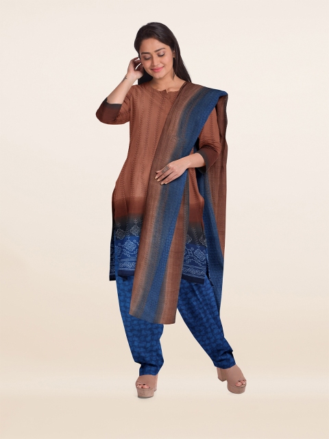 

Pothys Women Brown & Blue Printed Unstitched Dress Material