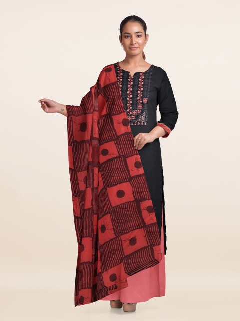 

Pothys Black & Pink Embroidered Unstitched Dress Material