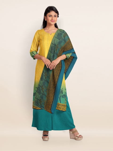 

Pothys Yellow & Teal Green Printed Unstitched Dress Material