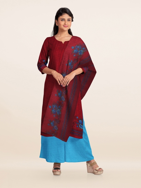 

Pothys Maroon & Turquoise Blue Printed Unstitched Dress Material