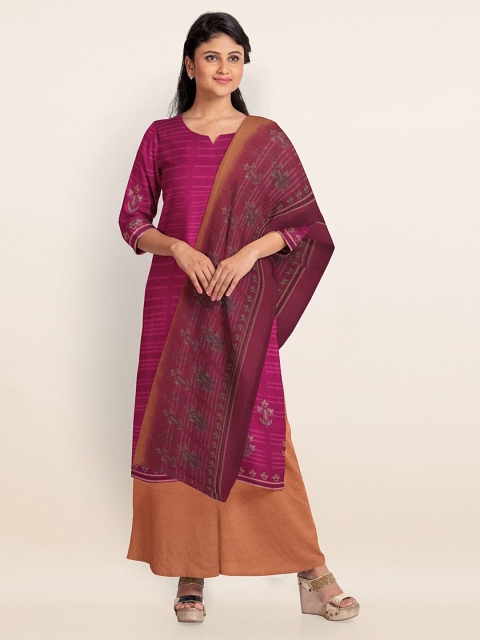 

Pothys Magenta & Peach-Coloured Printed Unstitched Dress Material