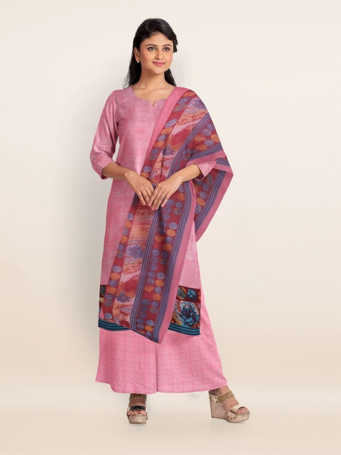 

Pothys Pink & Blue Printed Unstitched Dress Material