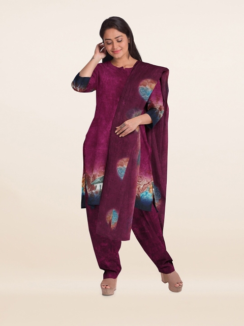 

Pothys Magenta Pink & Blue Floral Printed Unstitched Dress Material