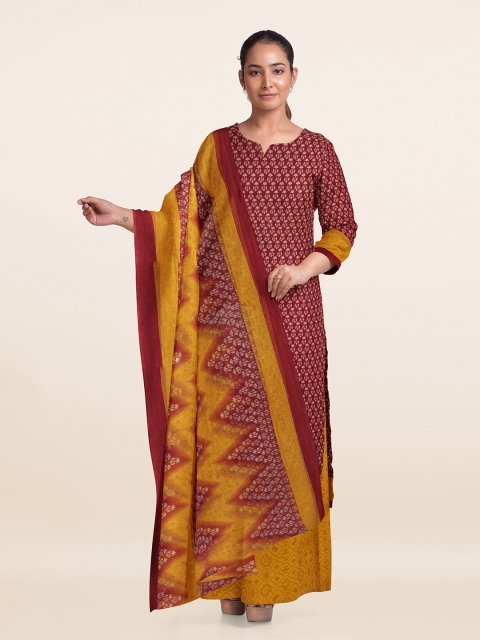 

Pothys Maroon & Yellow Unstitched Dress Material