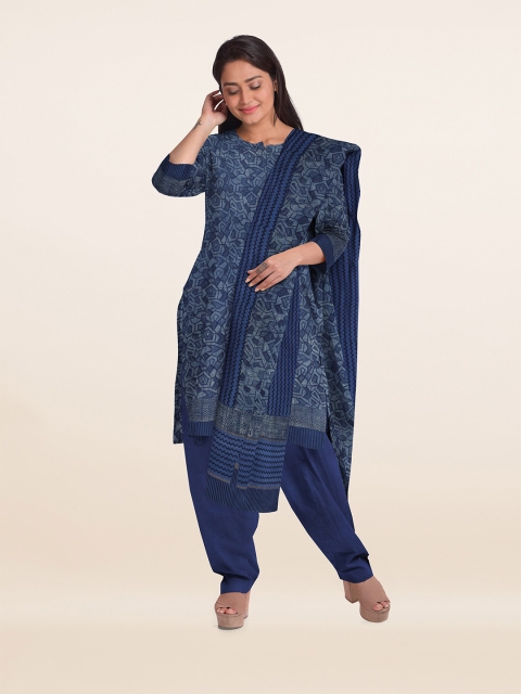 

Pothys Blue & Black Printed Unstitched Dress Material
