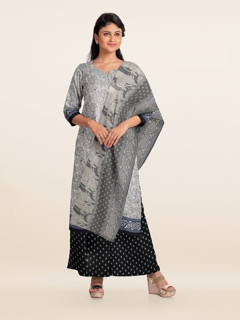 

Pothys Grey & Black Printed Unstitched Dress Material