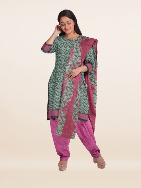 

Pothys Green & Pink Printed Unstitched Dress Material