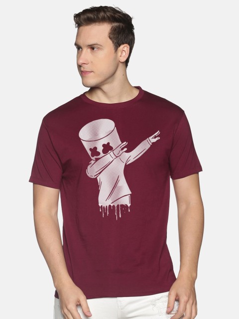 

MASH UNLIMITED Men Maroon & White Marshmello Printed Slim Fit T-shirt