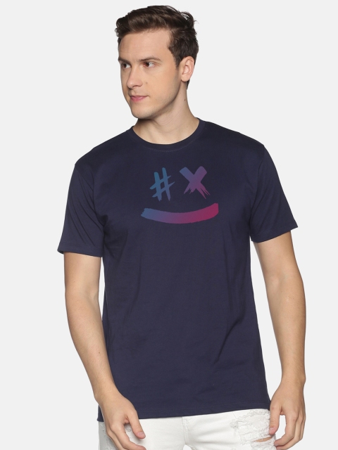 

MASH UNLIMITED Men Navy Blue & Purple Printed Slim Fit T-shirt