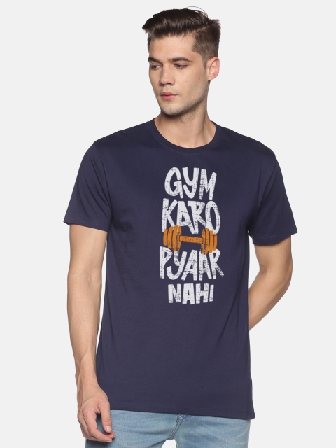 

MASH UNLIMITED Men Navy Blue Typography Printed Slim Fit T-shirt