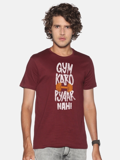 

MASH UNLIMITED Men Maroon Typography Printed Slim Fit T-shirt