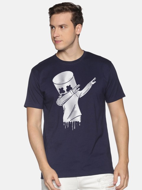 

MASH UNLIMITED Men Navy Blue Graphic Printed Slim Fit T-shirt