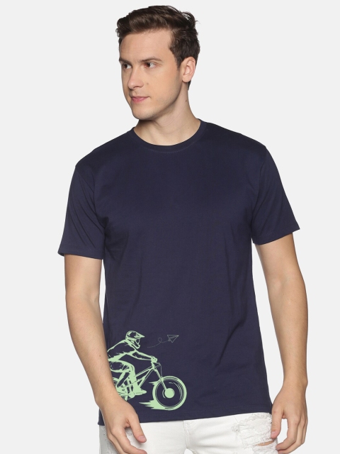 

MASH UNLIMITED Men Navy Blue Biker Printed Slim Fit T-shirt