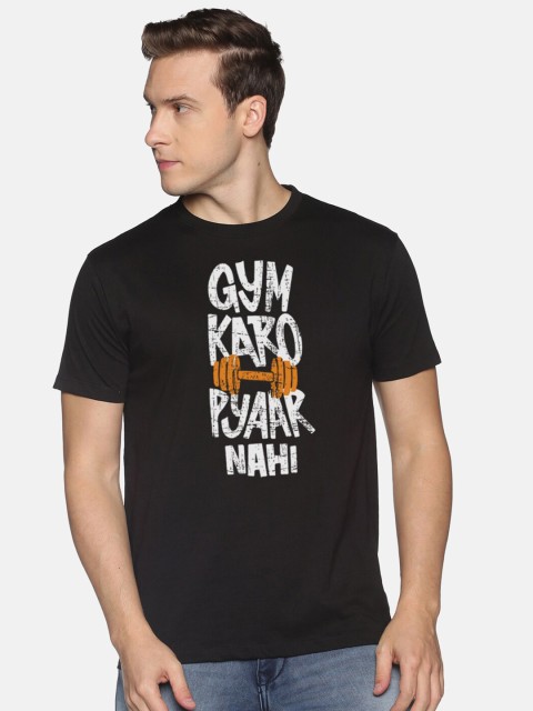 

MASH UNLIMITED Men Black Typography Printed Slim Fit T-shirt