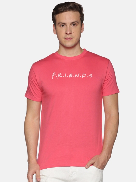 

MASH UNLIMITED Men Pink Typography Applique Slim Fit T-shirt