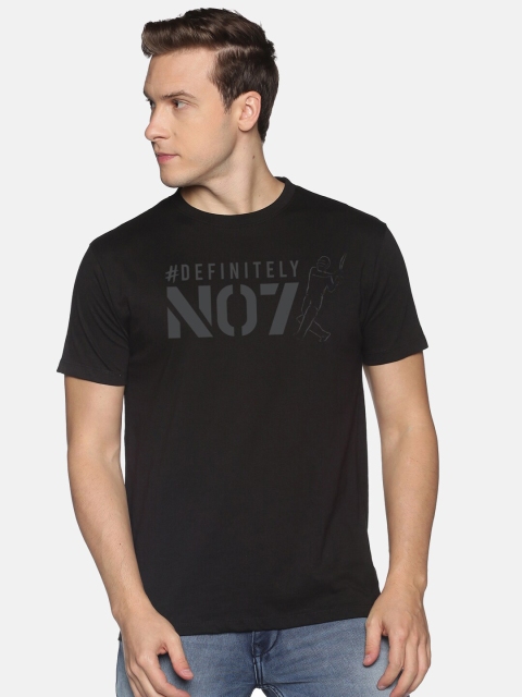 

MASH UNLIMITED Men Black & pine tree Typography Printed Raw Edge Slim Fit T-shirt