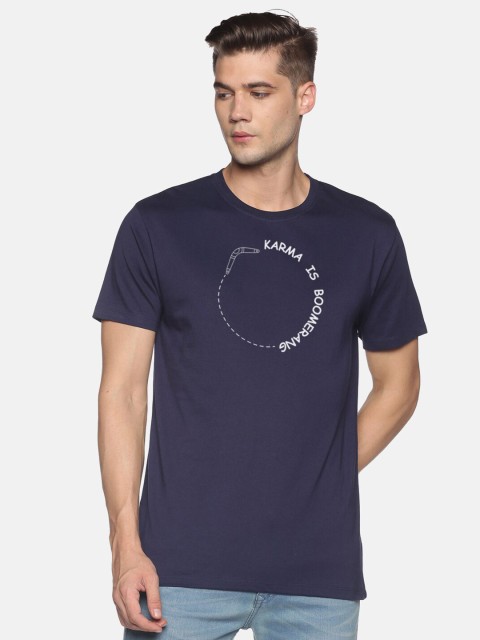 

MASH UNLIMITED Men Navy Blue Typography Printed Slim Fit T-shirt