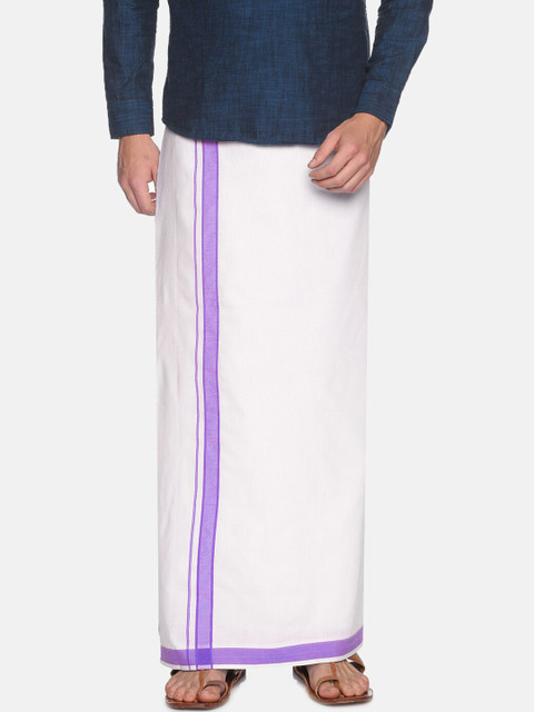 

Chennis Men White & Purple Solid Pure Cotton Dhoti