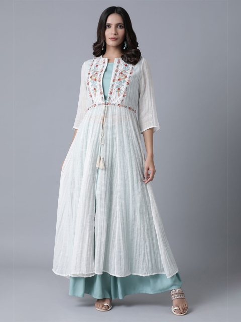 

W Women Blue & White Kurta & Palazzo Set