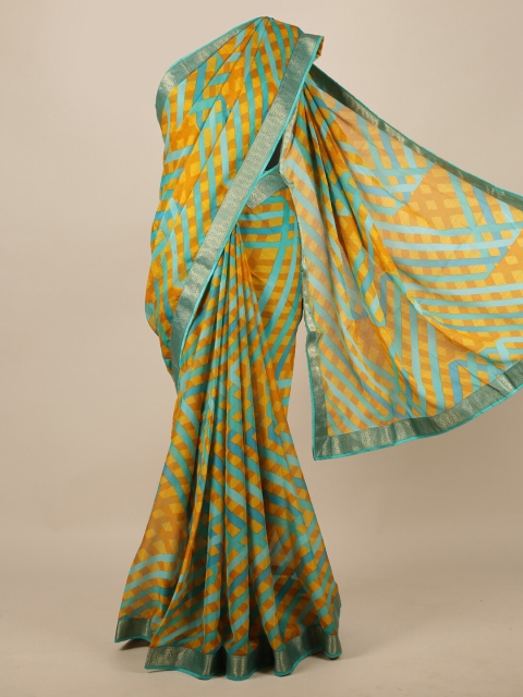 

Pothys Mustard Yellow & Green Geometric Printed Saree