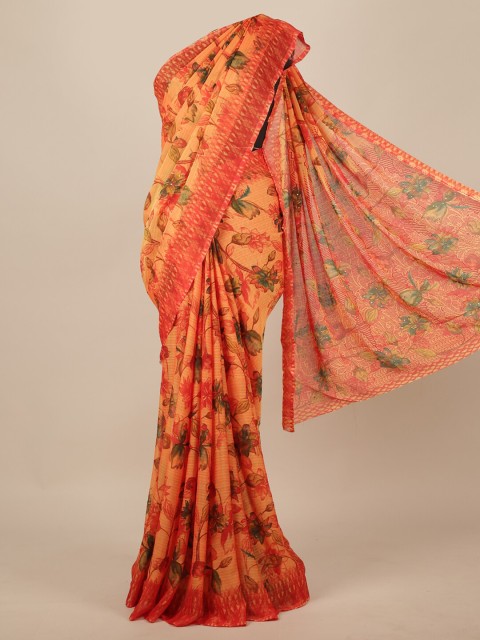 

Pothys Orange & Green Floral Printed Saree