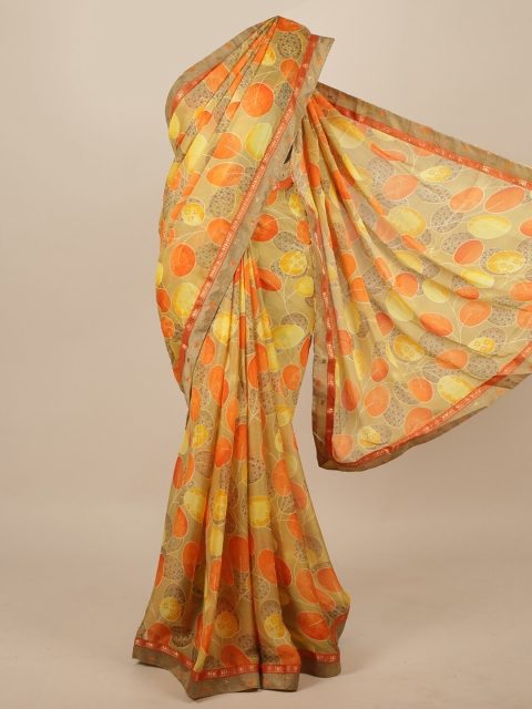 

Pothys Beige & Orange Floral Printed Saree