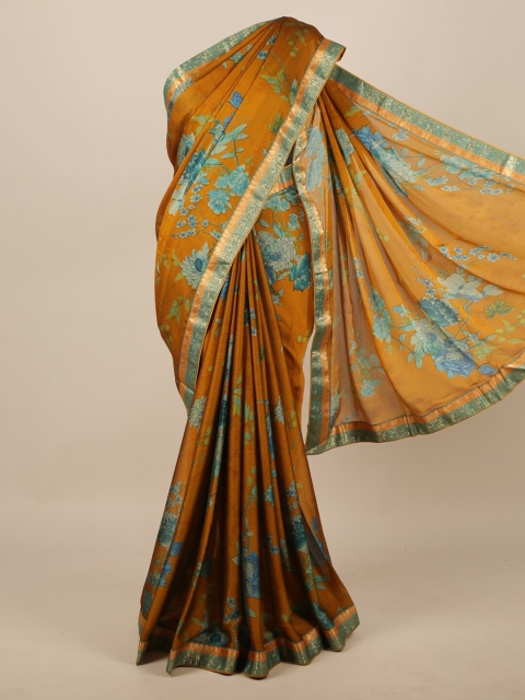 

Pothys Mustard Yellow & Blue Floral Printed Saree