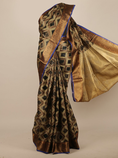 

Pothys Gold & Black Ethnic Motifs Woven Design Zari Jute Silk Saree