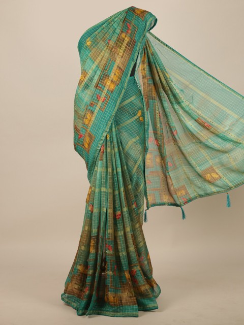 

Pothys Women Green Checked & Abstract Printed Saree