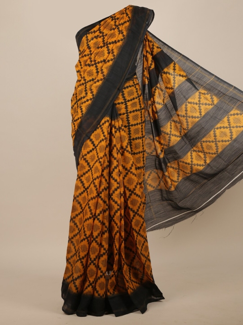 

Pothys Mustard Printed Checked Saree