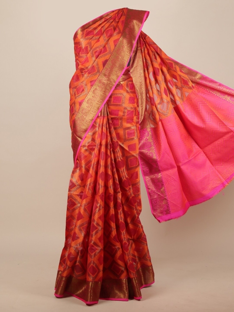 

Pothys Pink & Orange Ethnic Motifs Woven Design Zari Jute Silk Saree