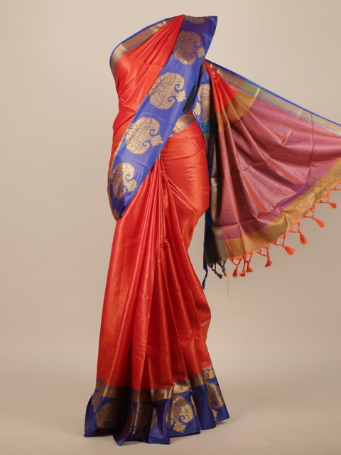

Pothys Orange & Blue Woven Design Jute Silk Saree