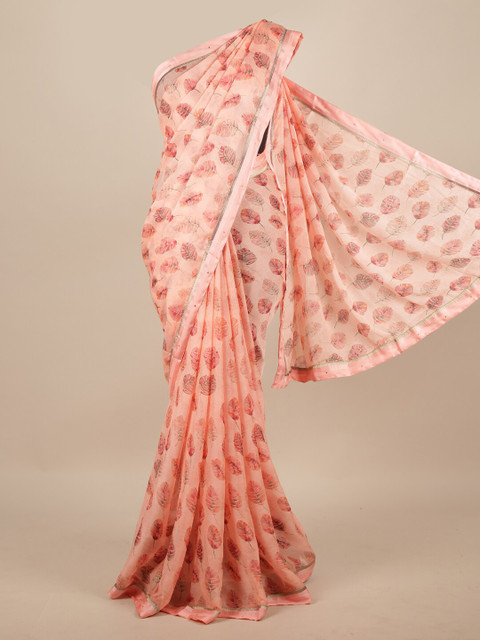 

Pothys Peach-Coloured Floral Printed Saree